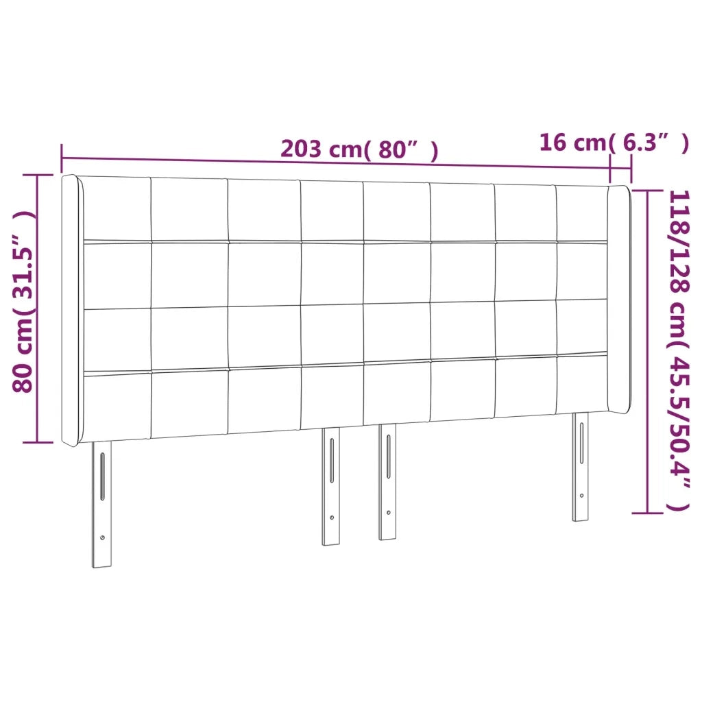 Testiera a LED Nera 203x16x118/128 cm in Tessuto