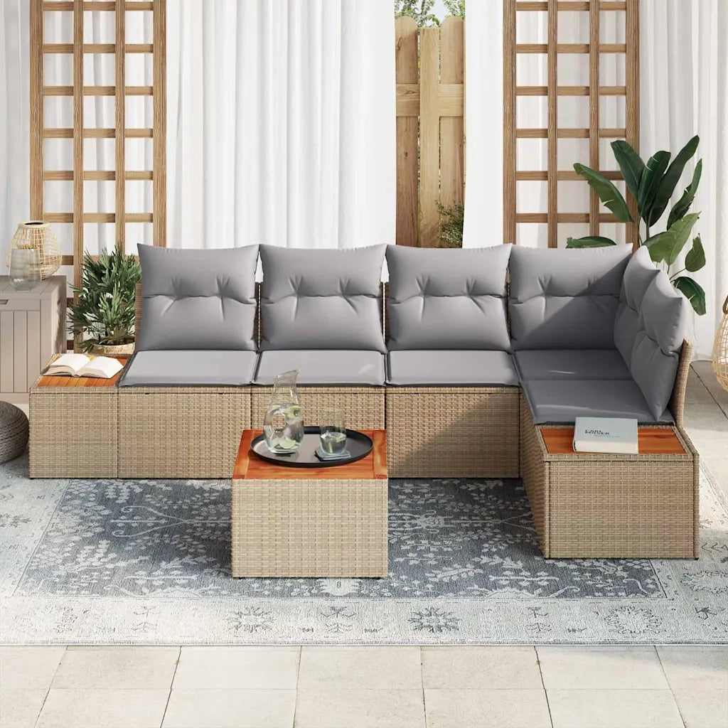 Set Divano da Giardino con cuscino 6 pcs Beige Poly Rattan