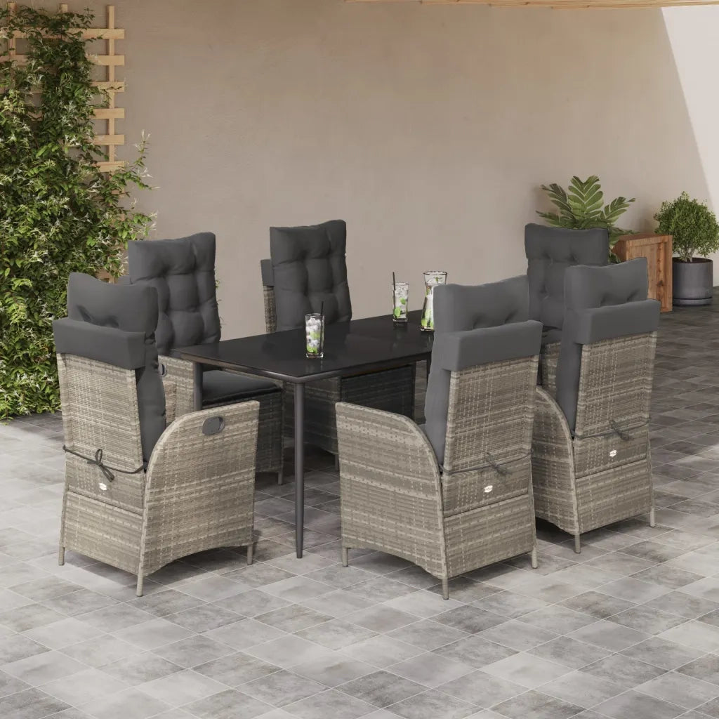 Set da Pranzo da Giardino 7 pz Cuscini Polyrattan Grigio Chiaro 3213280