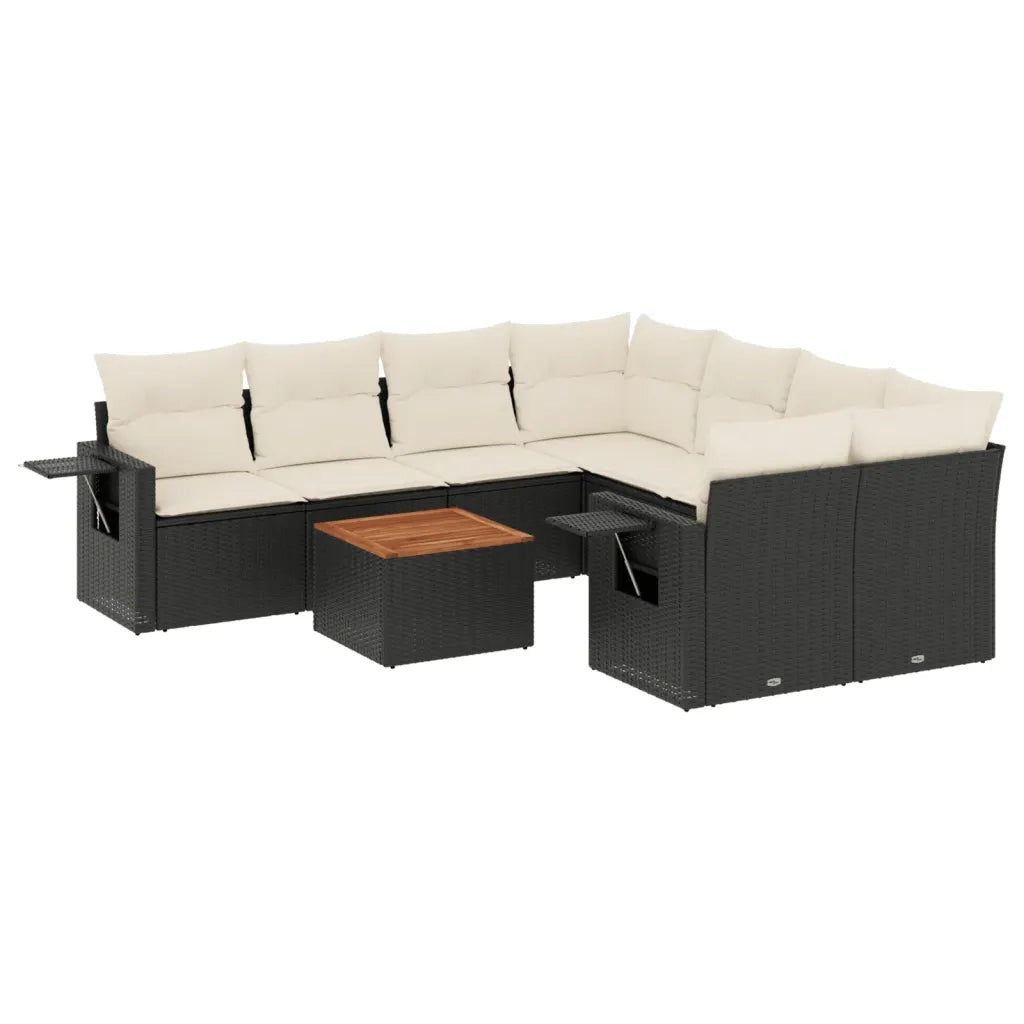 Set Divani da Giardino 9 pz con Cuscini Nero in Polyrattan 3256819