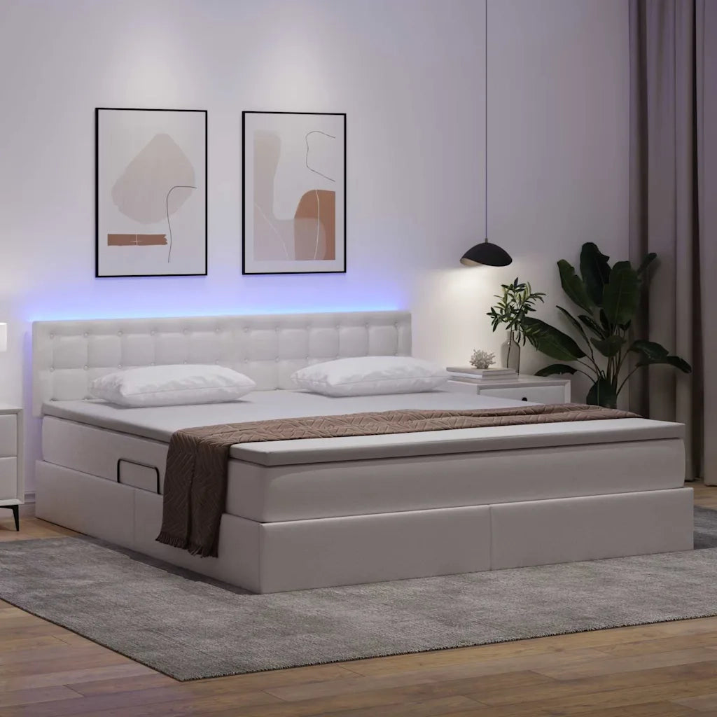 Letto con contenitore e LED con led Bianco Puro 180 x 200 cm