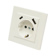 Presa Schuko da incasso bianca 220V, 16A, 2xUSB A+C 5V 2.1A, ABS 80x80mm