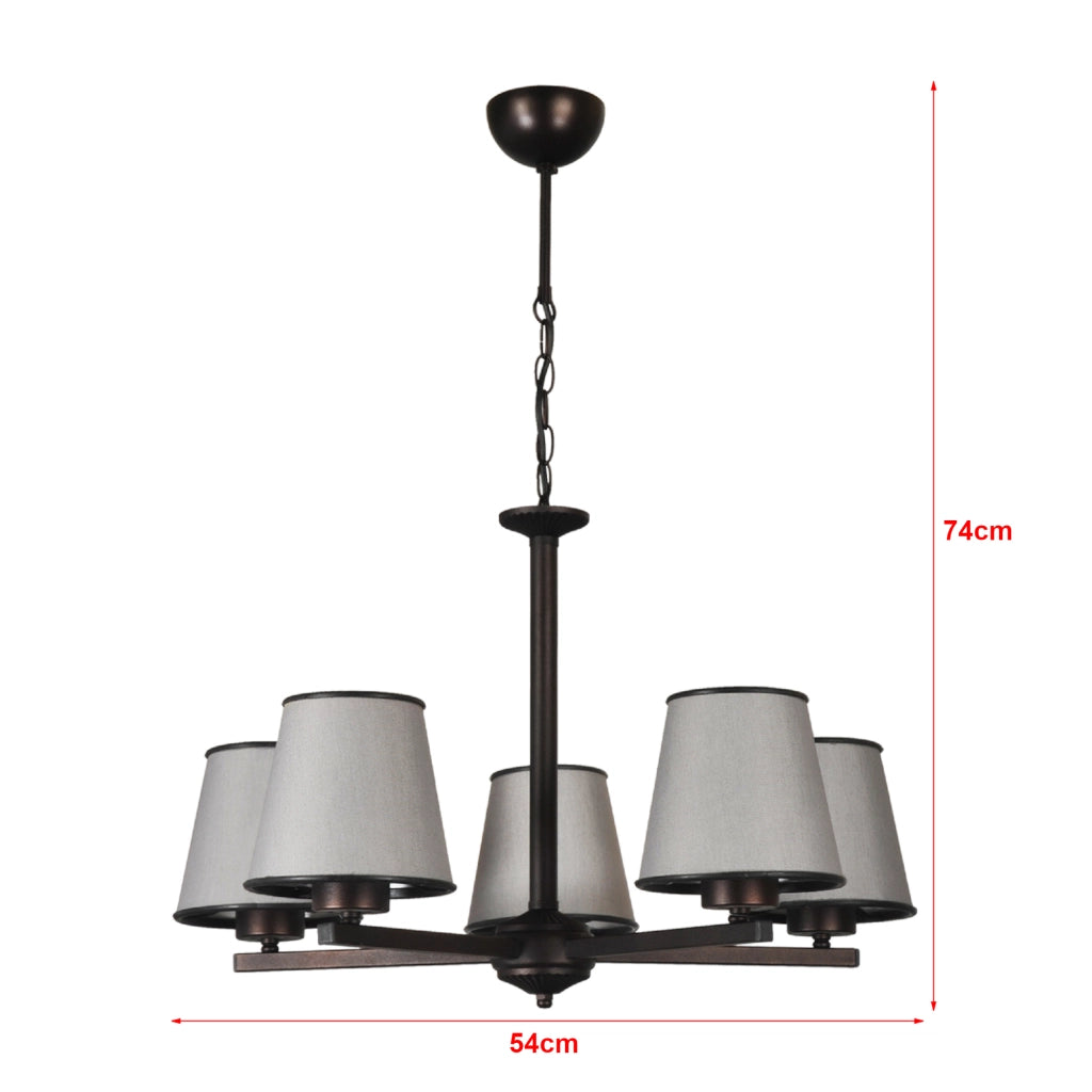 Lampada a Sospensione 'Axbridge' Lampadario a 5 Fonti Luce Lampada da Soffitto con Paralumi a Tronco di Cono - Grigio - lux.pro