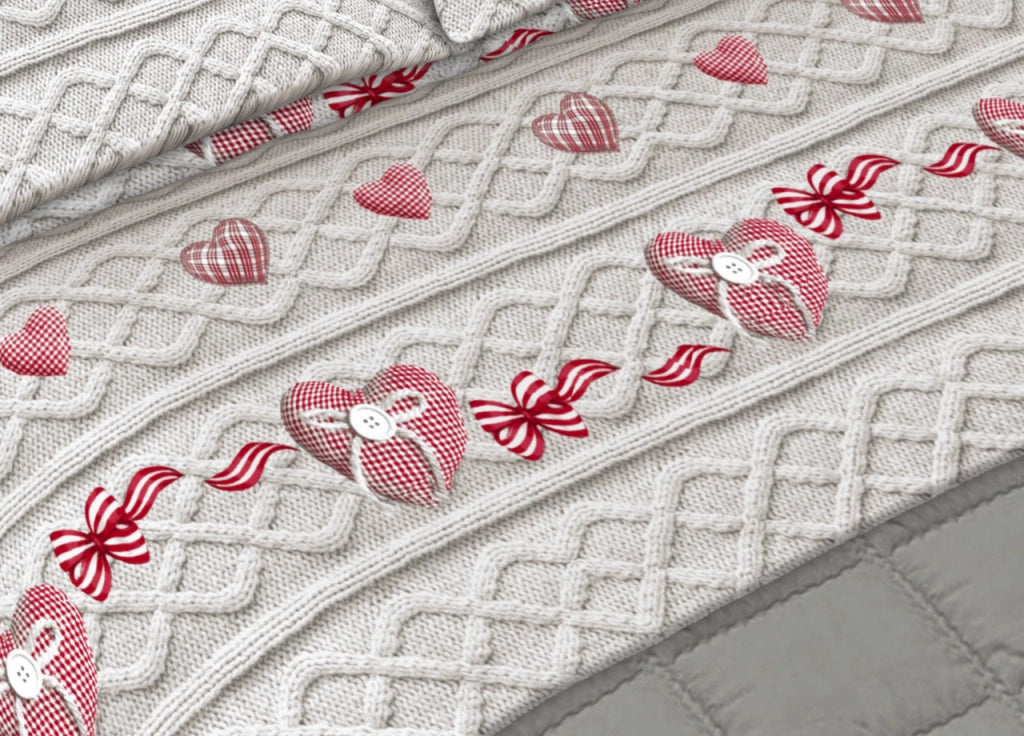 Completo Lenzuola Letto 100% Cotone Made Italy Disegno Cuori CN - Piazza e Mezza - Cuori