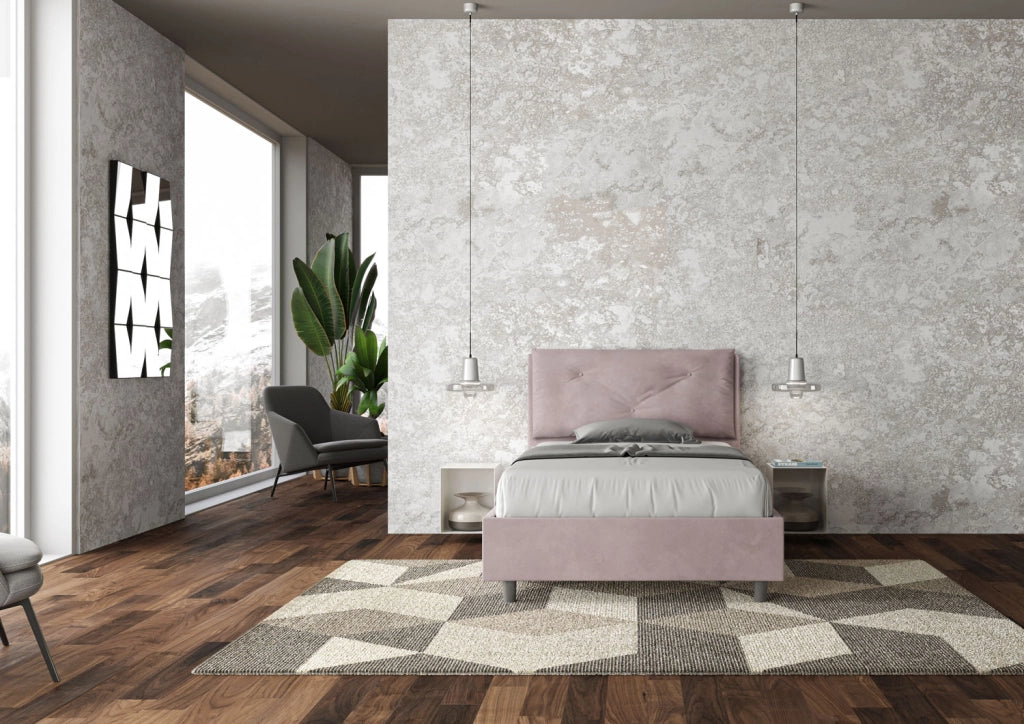 BS COM Letto una piazza e mezza contenitore imbottito 130x190 microfibra glicine Large
