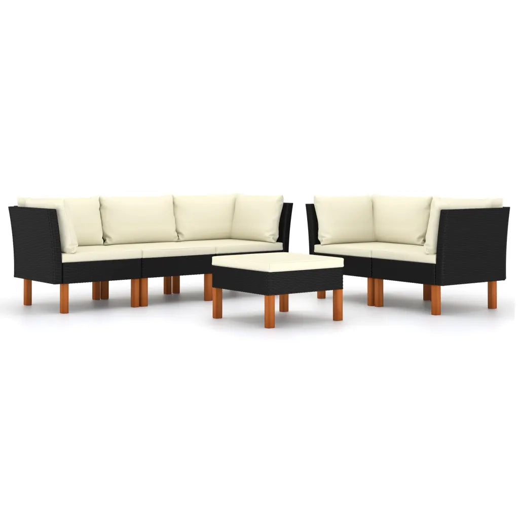 Set Divani da Giardino 6 pz con Cuscini in Polyrattan Nero