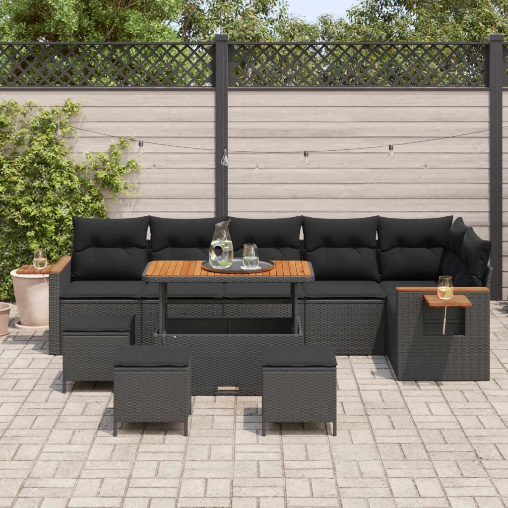 Set Divano da Giardino con cuscino 10 pcs Nero