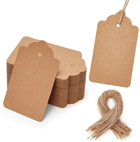 Etichette di carta kraft per pacchi rettangolari con corda di juta per decorazione e imballaggio di regali di nozze - 100 pezzi