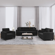 Set Divani 3 pz con Cuscini Nero in Tessuto Microfibra