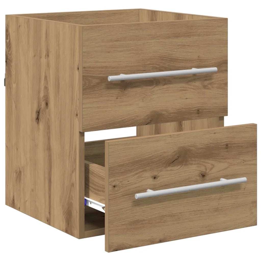 Mobiletto rettangolare sottolavabo con cassetto vano contenitore 41 x 38,5 x 48 cm finitura rovere composito realizzato artigianalmente 02_0052664