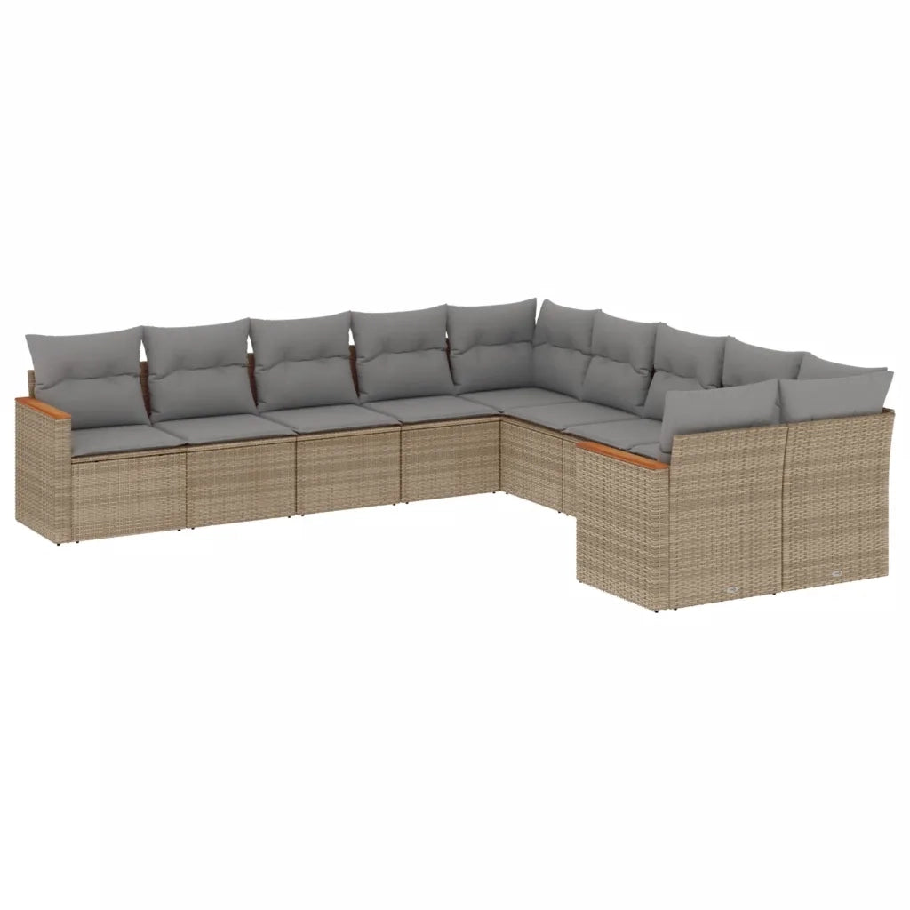 Set Divano da Giardino 10 pz con Cuscini Beige Misto Polyrattan 3226353