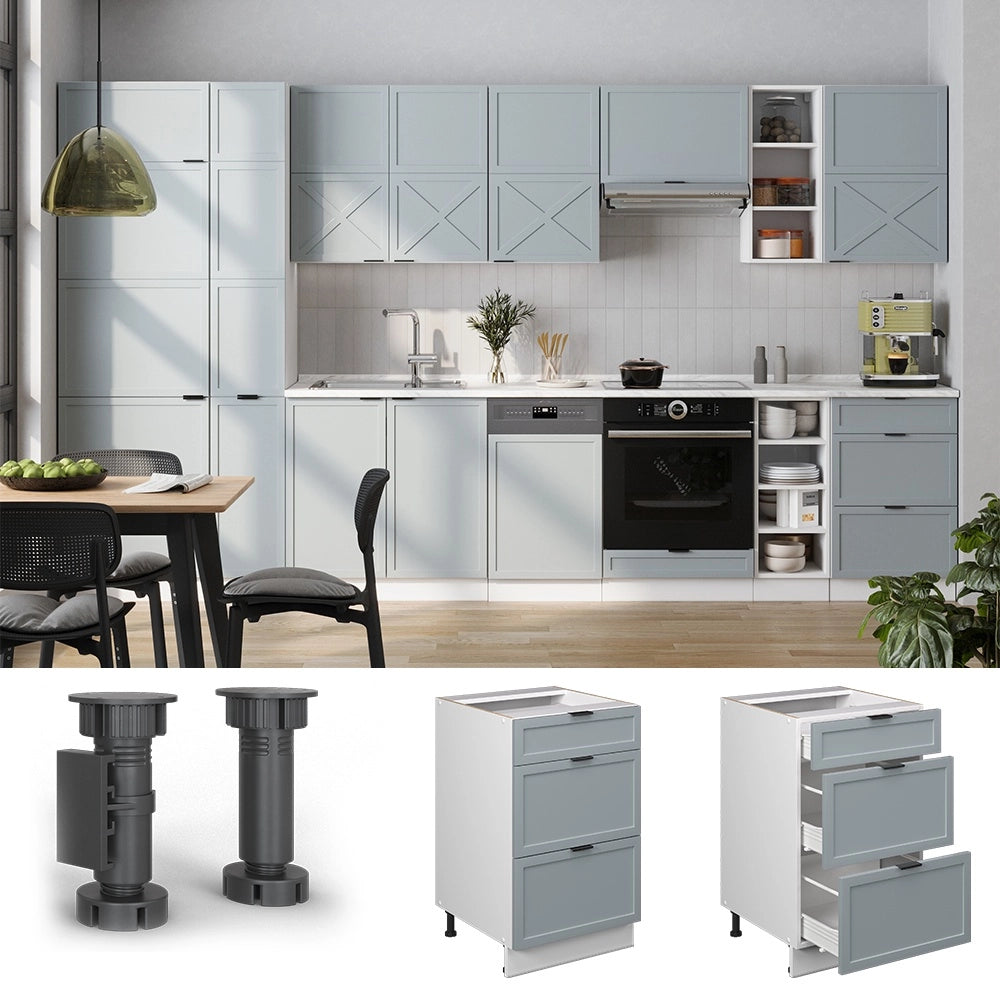 Mobiletto base per cucina Fame-Line Blu-grigio chiaro/Bianco 50 cm, AP Goldkraft Vicco