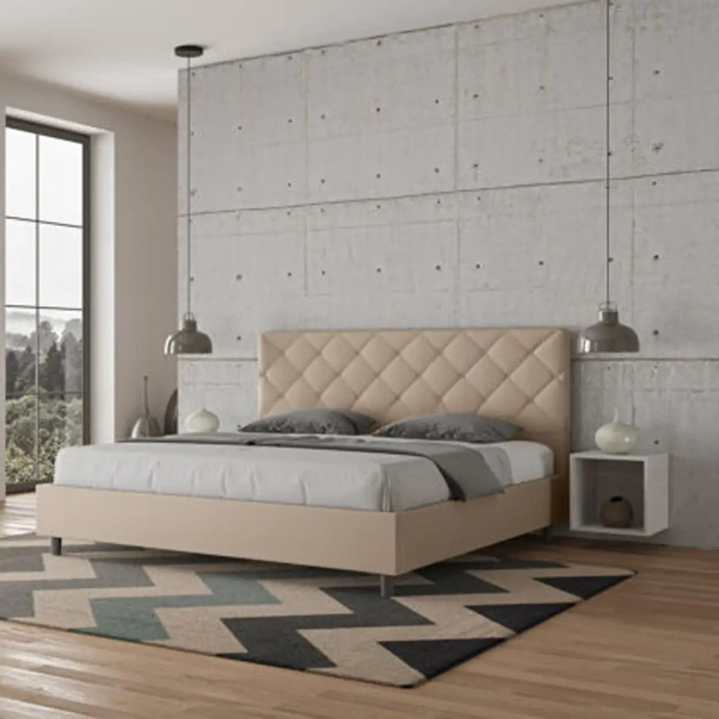 Letto con rete imbottito 180x210 similpelle tortora Priya