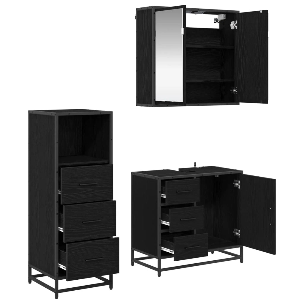 Set di mobili per il bagno 3 pcs Rovere Nero Legno multistrato 3402425