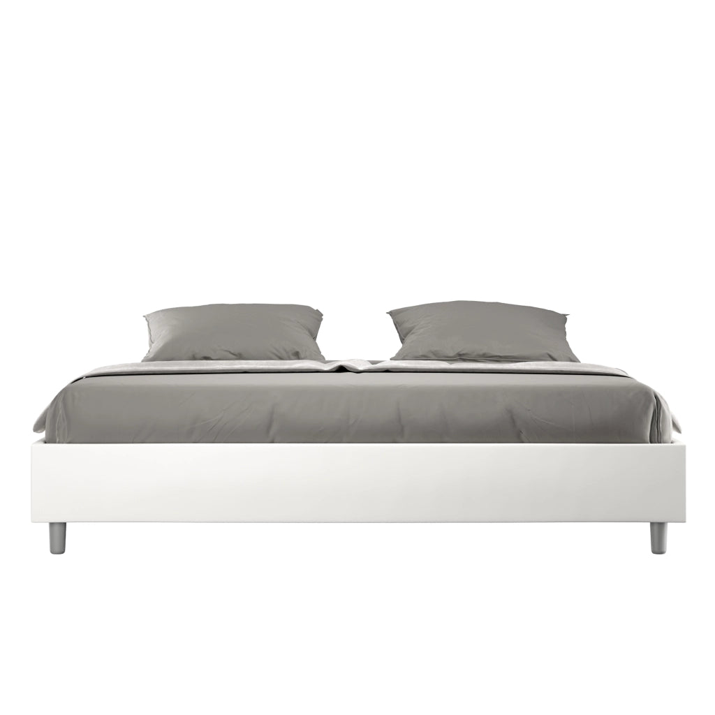 BS COM Letto matrimoniale king size senza rete imbottito 200x200 similpelle bianco