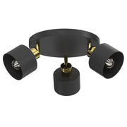 Lampada da soffitto Parkla 3xE27 nera/oro in metallo