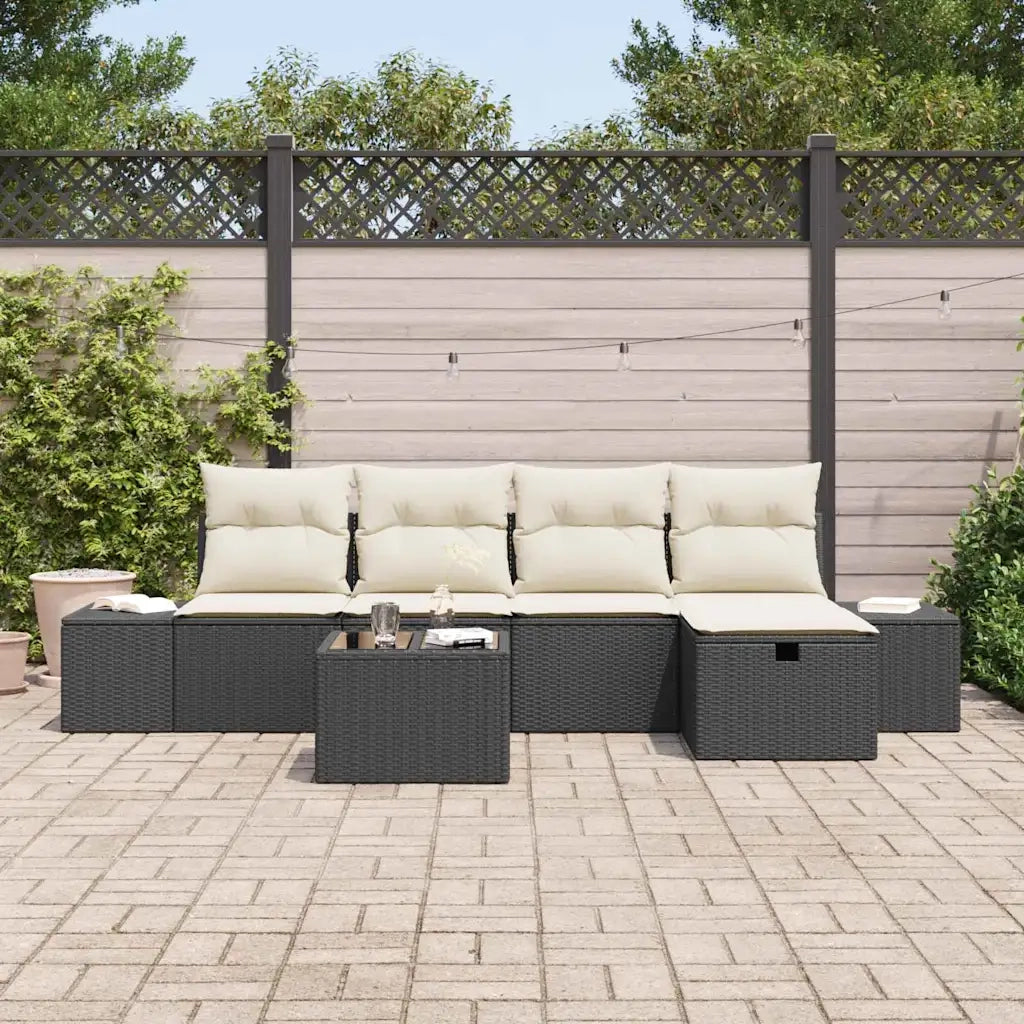 Set Divano da Giardino con cuscino 6 pcs Nero polyrattan 3359366