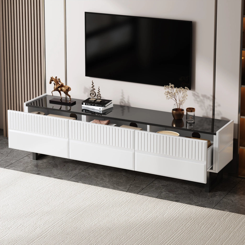 Cassettiera per TV nera e bianca in MDF e truciolare; lunghezza 170 cm