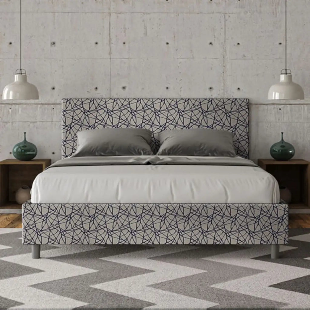 Letto matrimoniale contenitore imbottito 160x200 tessuto Era 9 blu Adele