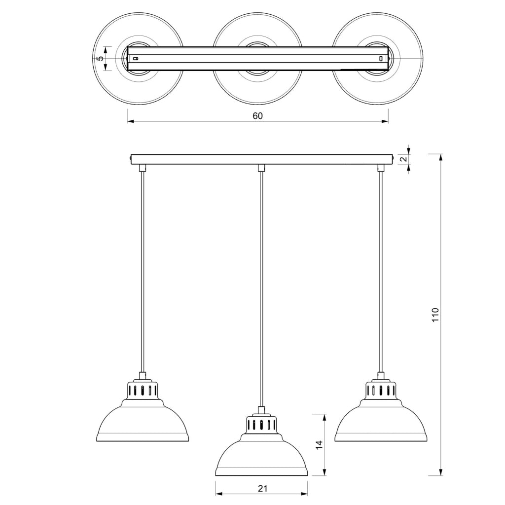 Lampada a sospensione a barra Sven 3xE27 cashmere Luminex