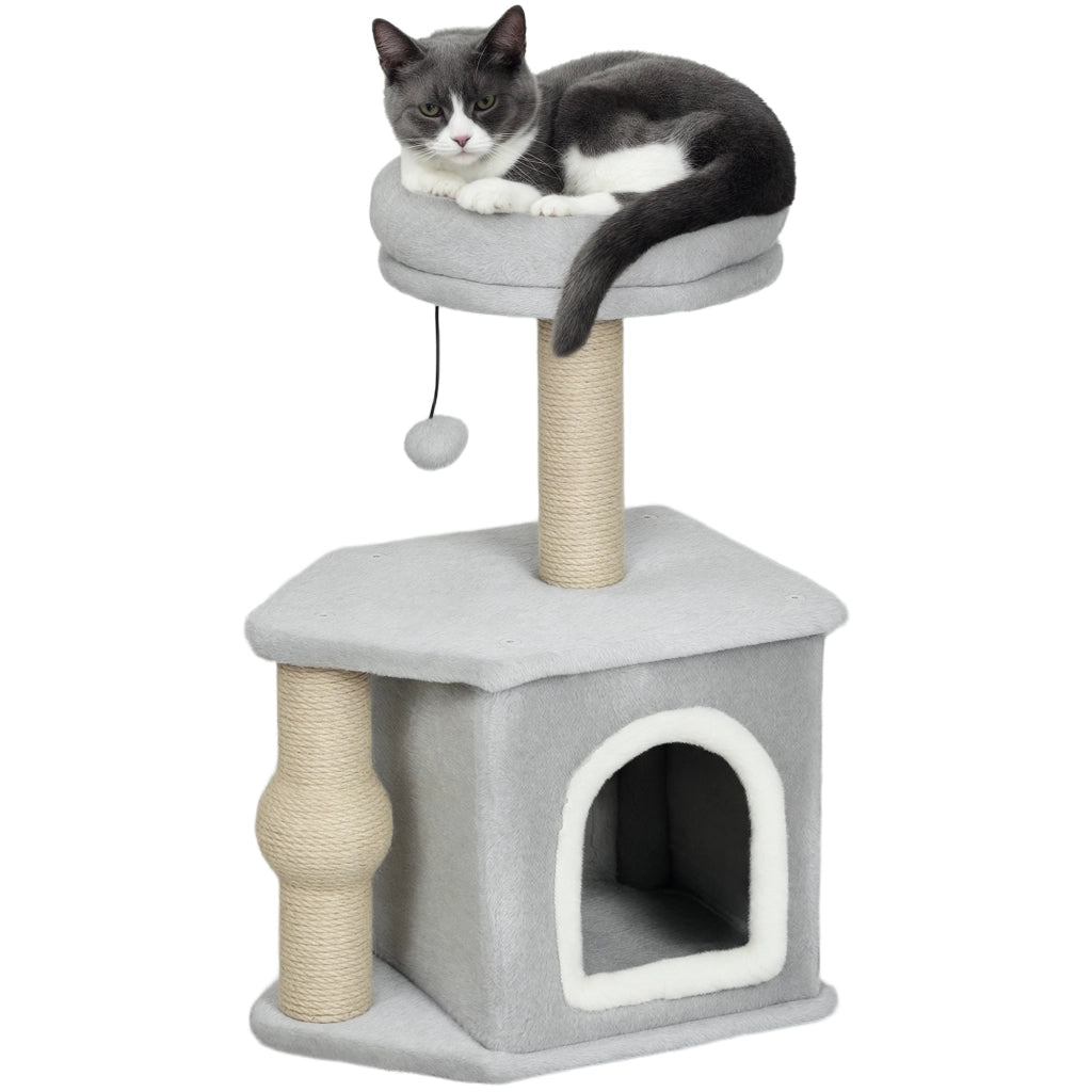 Tiragraffi con cuccia per gatti ¨C Xylo ¨C 42x30x66 cm grigio chiaro