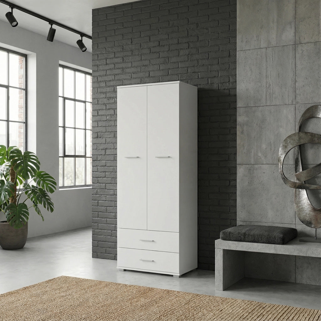 Armadio FAUSKE - 2 Cassetti - Bianco - Larghezza 69 cm, Altezza 180 cm, Profondit? 36 cm