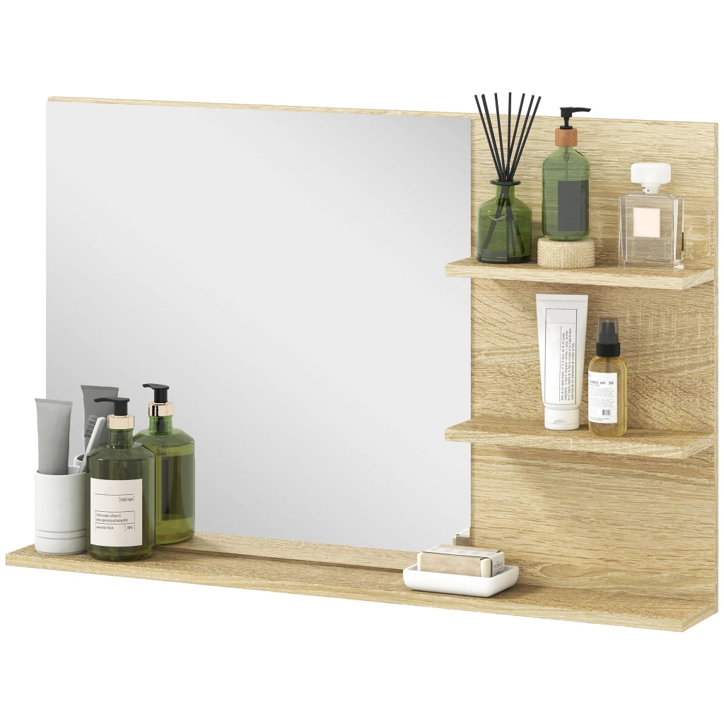 Specchio Bagno con Ripiani Laterali e Inferiore in Legno e Vetro ¨C Minimal ¨C 75x10x48 cm