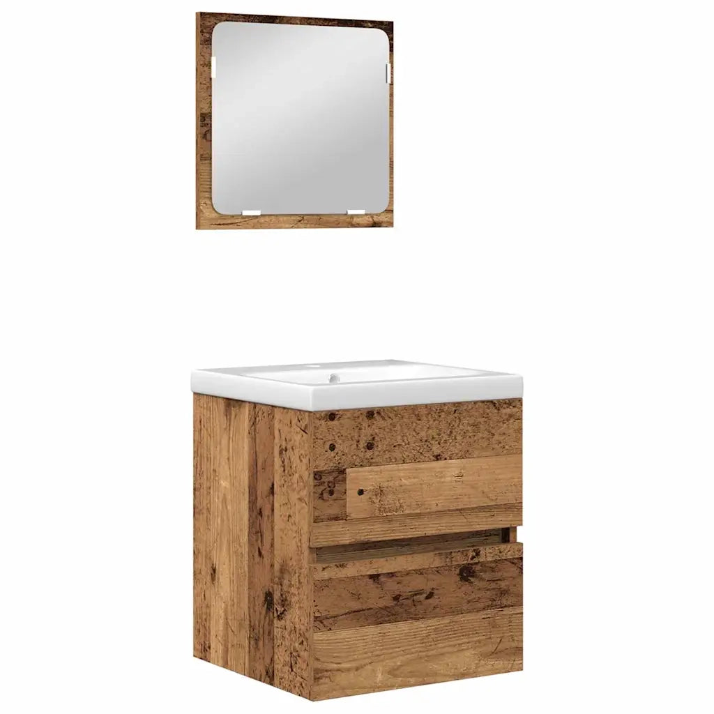Set di mobili per il bagno 2 pcs Legno Antico e Bianco