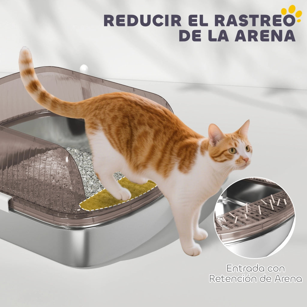 Arenero per Gatti Coperto con Vassoio Acciaio Inossidabile ¨C zephmum ¨C Grigio