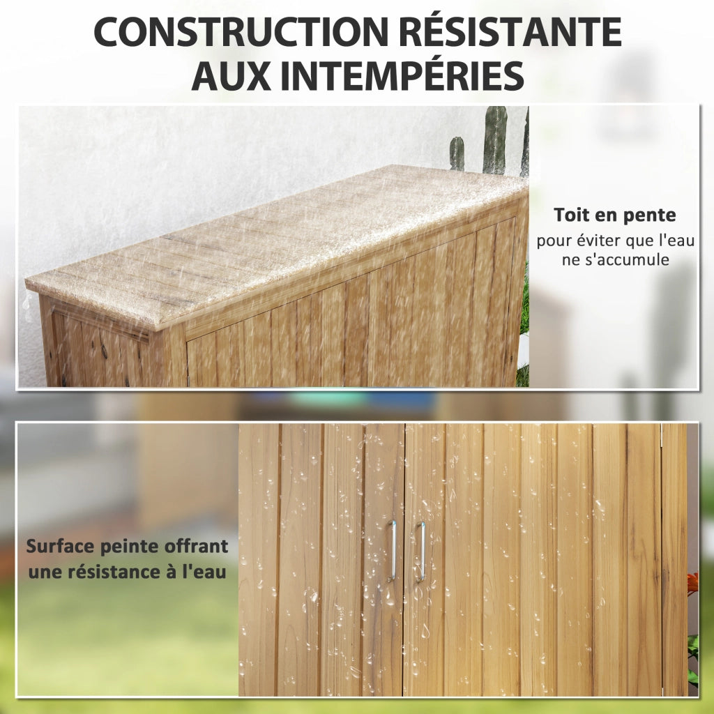 Armadio da giardino in legno ¨C Xylo ¨C 2 ante, 2 ripiani, tetto inclinato, 110x50x85 cm, marrone