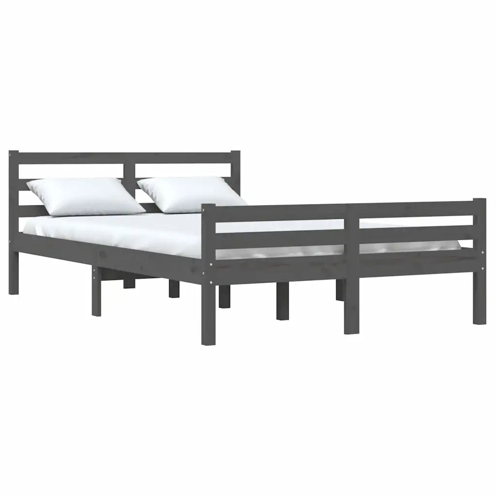 Letto matrimoniale | Letto per adulti | Giroletto Grigio in Legno Massello 140x190 cm