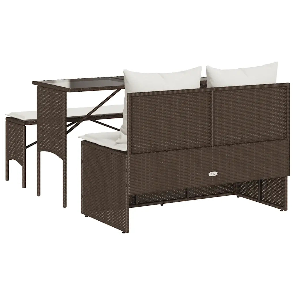 Set da Pranzo da Giardino 3pz con Cuscini in Polyrattan Marrone 4104182