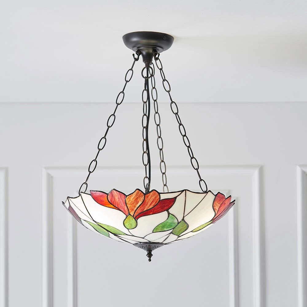 Lampada a sospensione vetrata Tiffany Botanica 3 luci E27