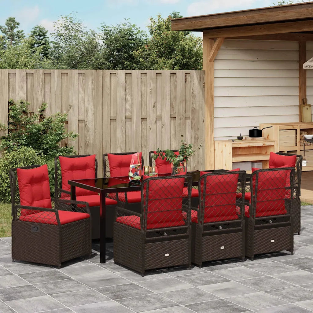 Set da Pranzo per Giardino 9 pcs Marrone polyrattan 3381050