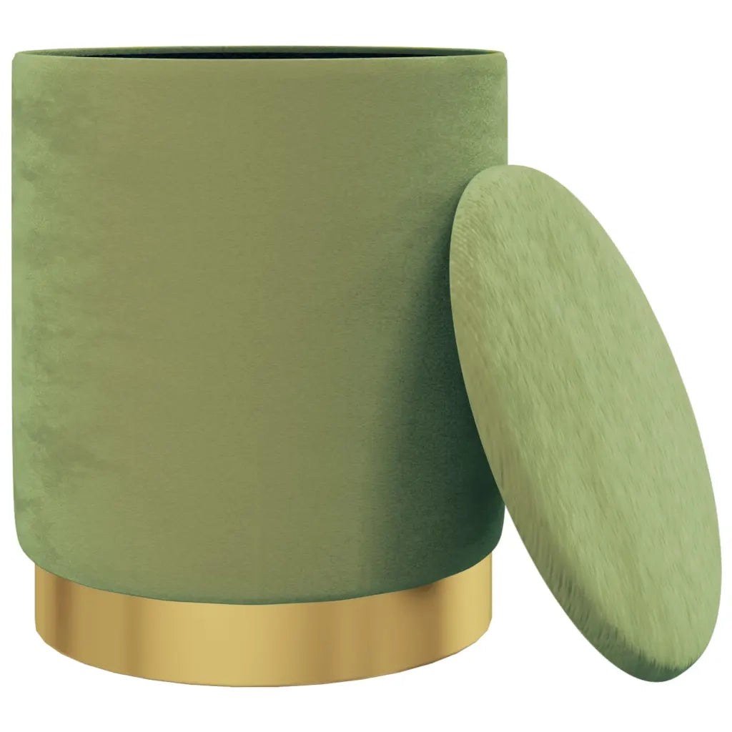 Sgabello Rotondo con Contenitore Verde Senape in Velluto 31 x 37 cm 340292