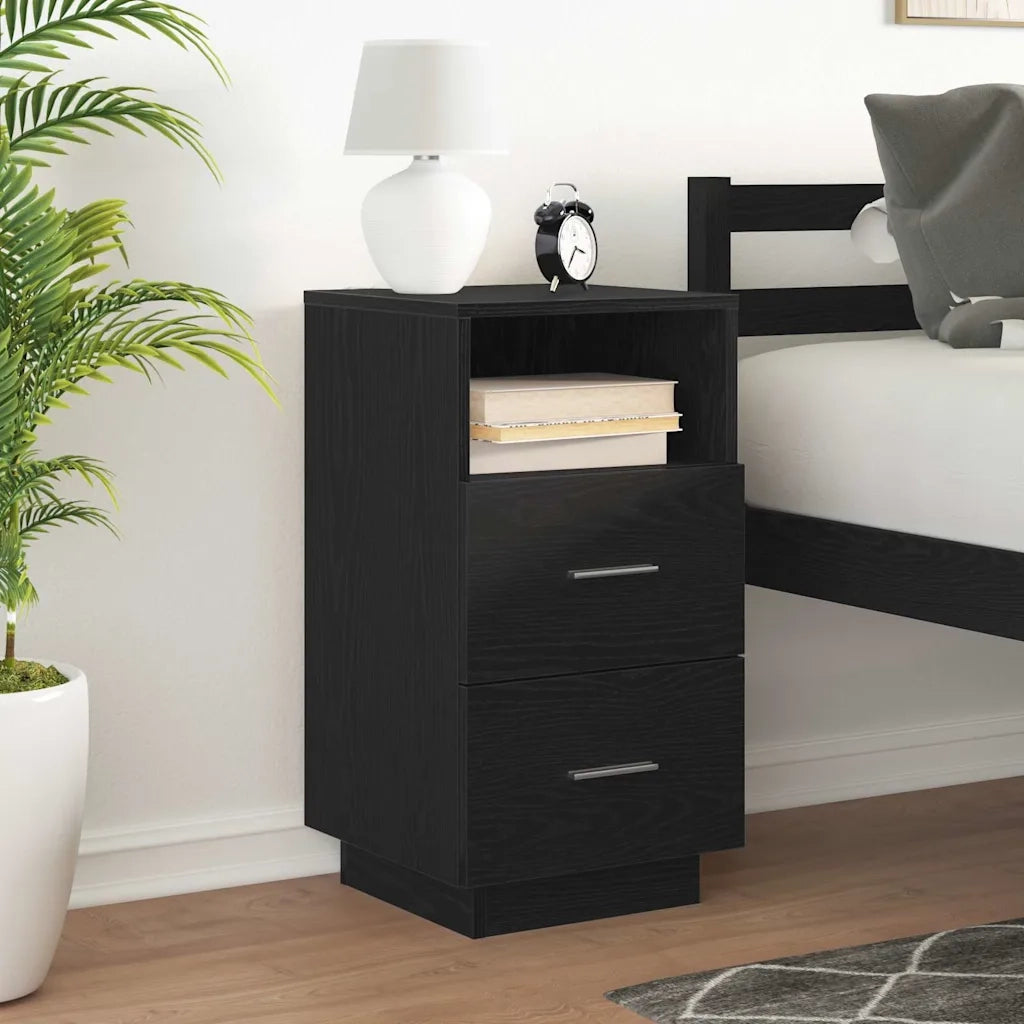 Comodino | Armadio da Notte | Mobiletto da notte con 2 Cassetti Nero 36x36x68 cm