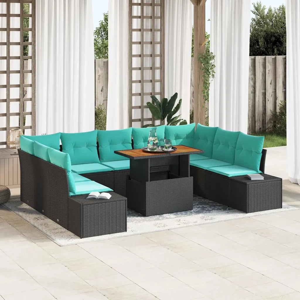 Set Divano da Giardino 10 pz Nero Poly Rattan 3358748