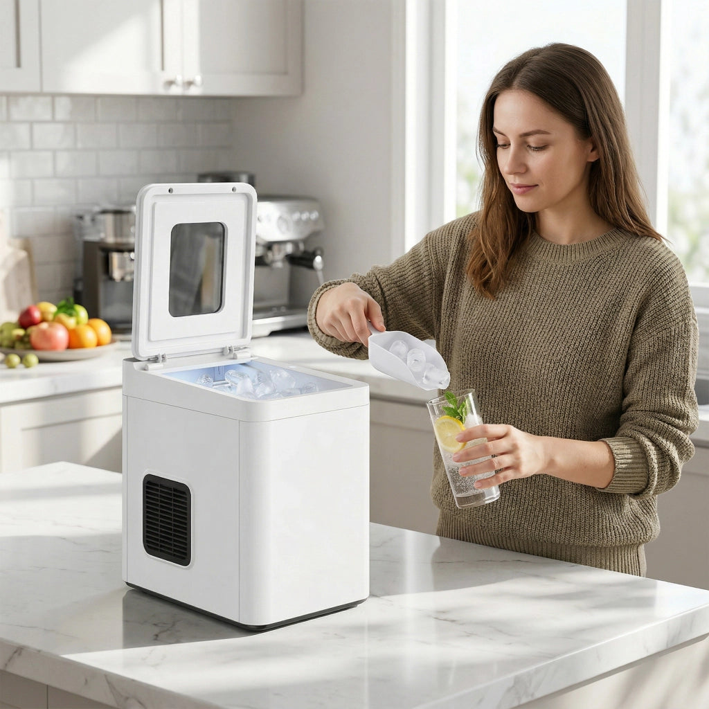 Macchina per Ghiaccio Autopulente ¨C Xylo ¨C Bianco Compatto con Paletta e Cestello