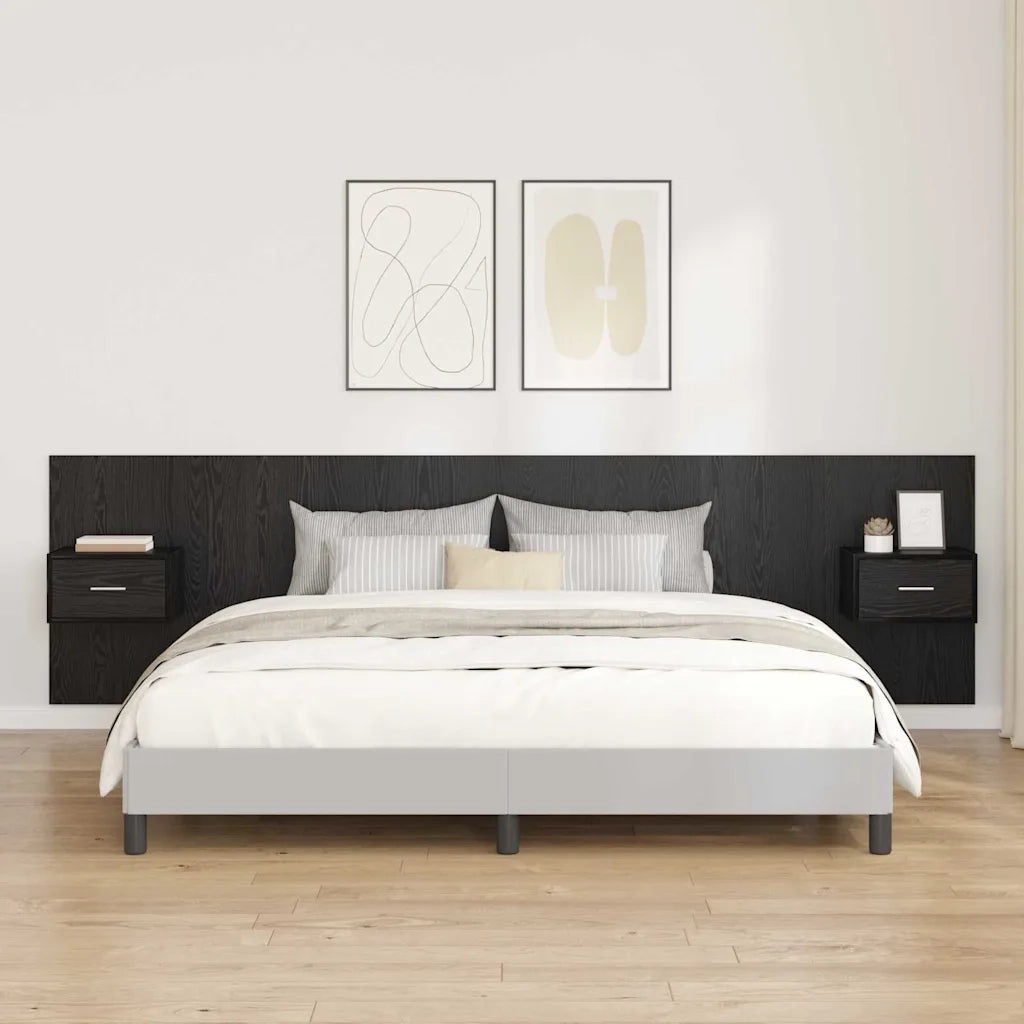 Testiera | Testata con Comodino 3 pcs Rovere Nero Legno multistrato