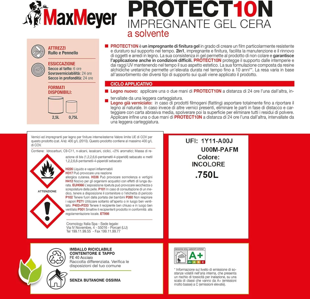 Impregnante a Solvente per Esterni PROTECT10N, Incolore, 0.75L