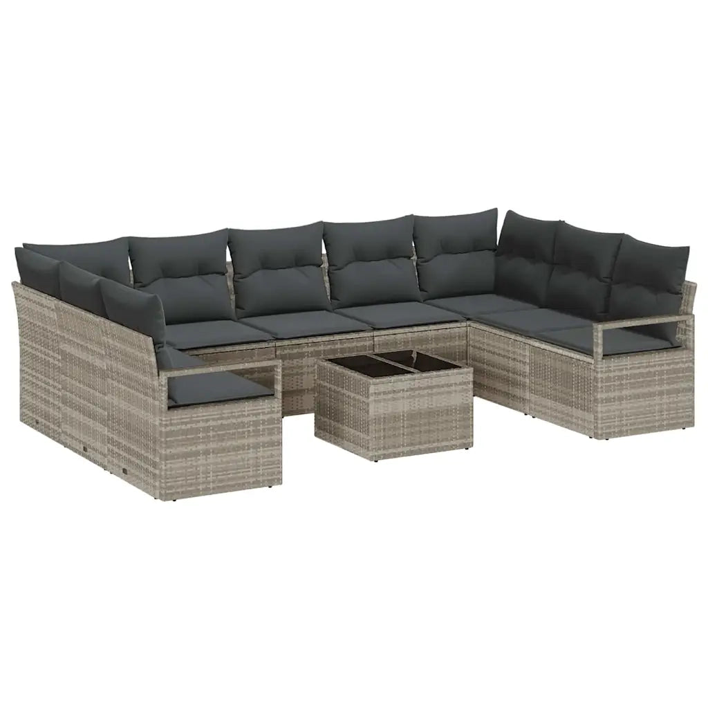 Set di divani con cuscino 10 pcs Grigio chiaro polyrattan