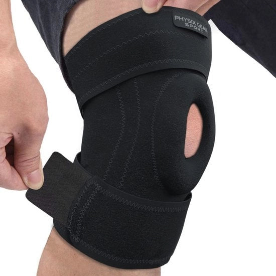 Supporto per Ginocchio con Stabilizzatori Lateralmente e Cinture Adattabili - Ideale per Distorsione del Menisco, Dolore al Ginocchio e Supporto durante le Corse e le Allenamenti