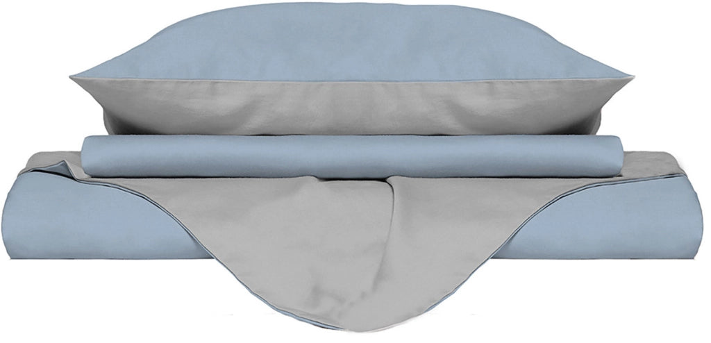 Copripiumino 1 Piazza e Mezzo con Sacco e Federe Doubleface Azzurro/Grigio Chiaro
