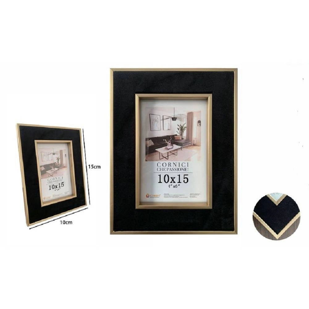 Trade Shop - Portafoto Cornice Per Foto Poster Quadri Tele 10 X 15cm Nera Con Bordi Oro 70300 -