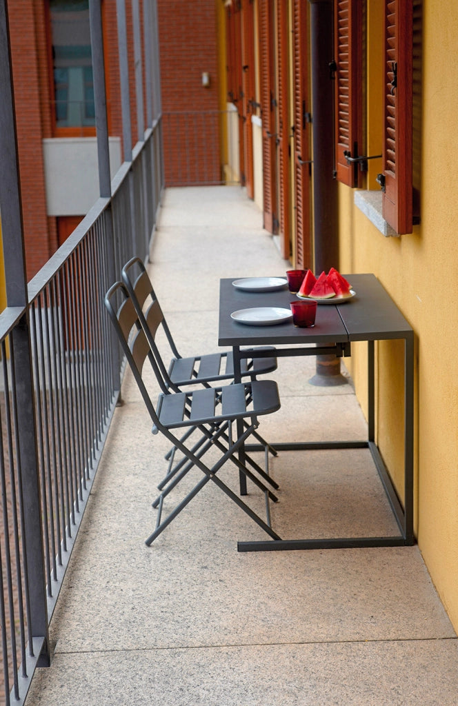 Set Tavolo e 2 Sedie da Balcone Pieghevoli in Ferro Nero