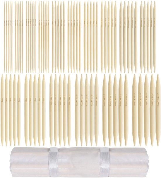 Set di aghi da cucire in bambù da 80 pezzi - doppio ago - contenitore di stoccaggio - 25 cm - adatto per principianti - aghi da cucire in lana