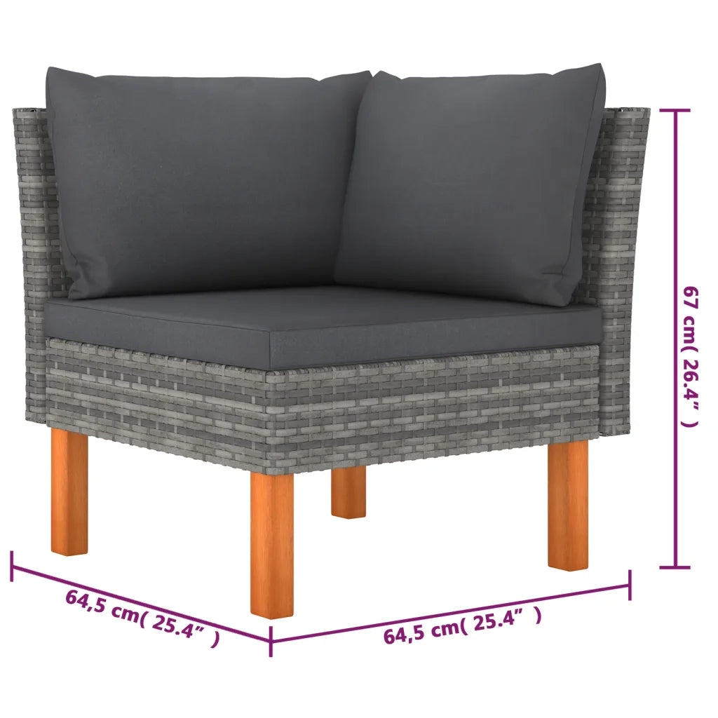 Set Divani da Giardino 6 pz con Cuscini in Polyrattan Grigio