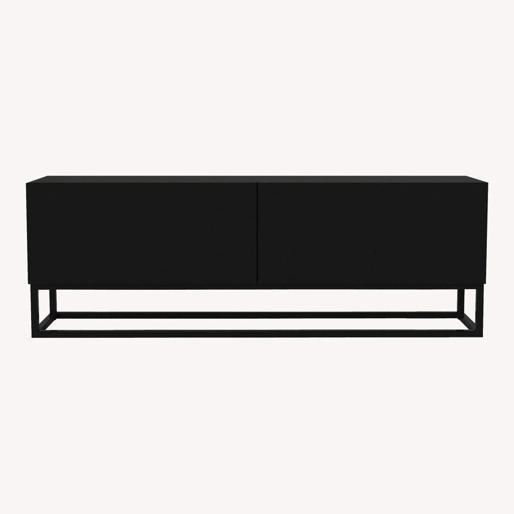 Mobile Porta TV Nolven a 2 Ante Ribalta e Telaio Lungo in Metallo 135x32x47 cm - Nero [en.casa]