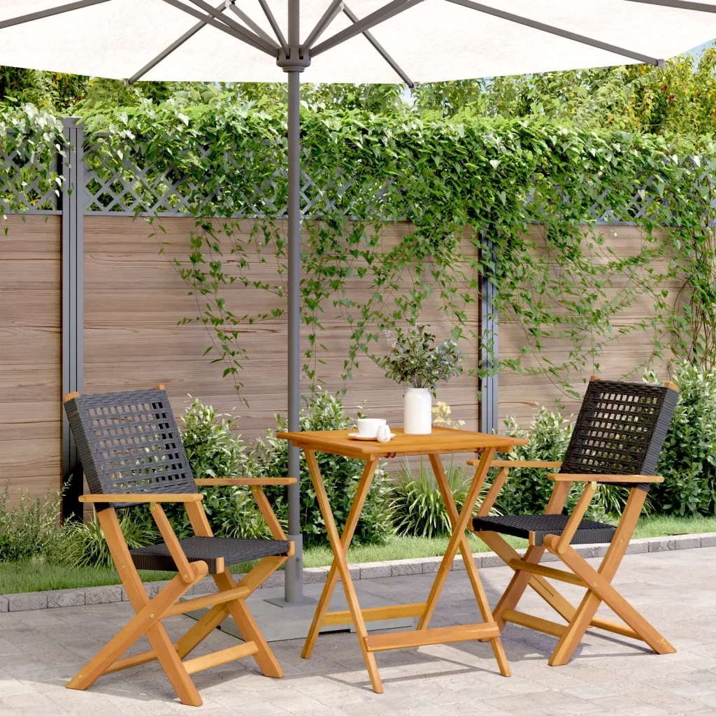 Set da Bistrot 3 pz Nero in Polyrattan e Legno Massello 3281802