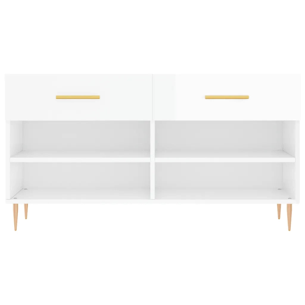 Panca Porta Scarpe-Sgabello-Panca Scarpiera Bianco Lucido 102x35x55 cm Legno Multistrato 973818